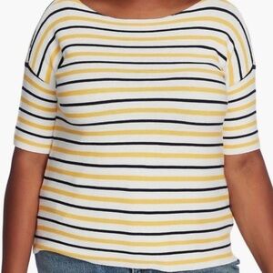 Court & Rowe Women Yellow White Stripe Silk Cotton 2X Preppy Work Summer Top NWT